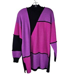 VTG 80s Antonella Preve‎ Colorblock Sweater Tunic L Black/Pink/Purple Knit Artsy